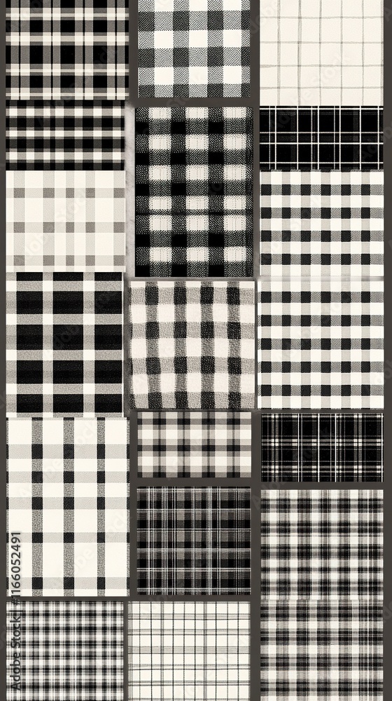 Fototapeta premium Collection of black and white plaid patterns.