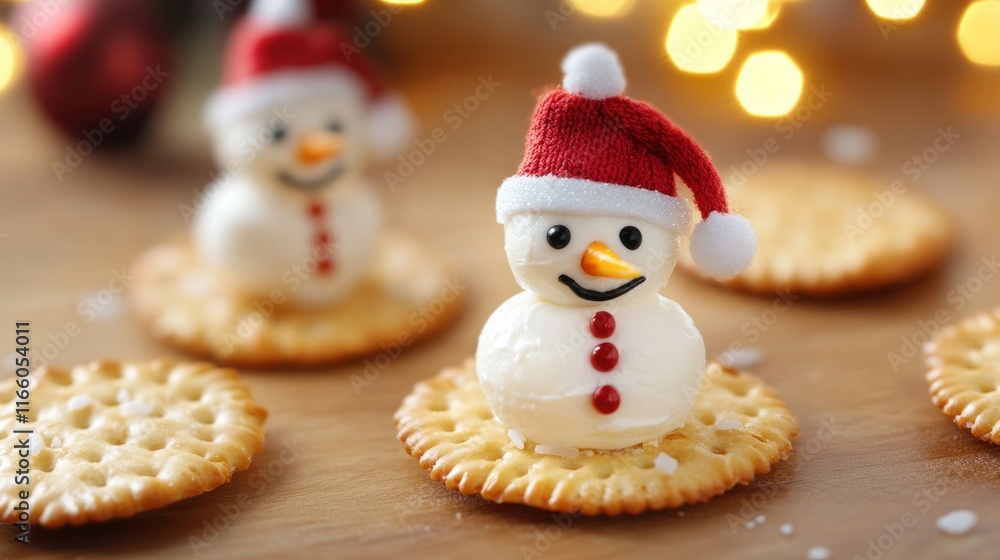 Adorable Christmas Snowman Appetizers on Crackers