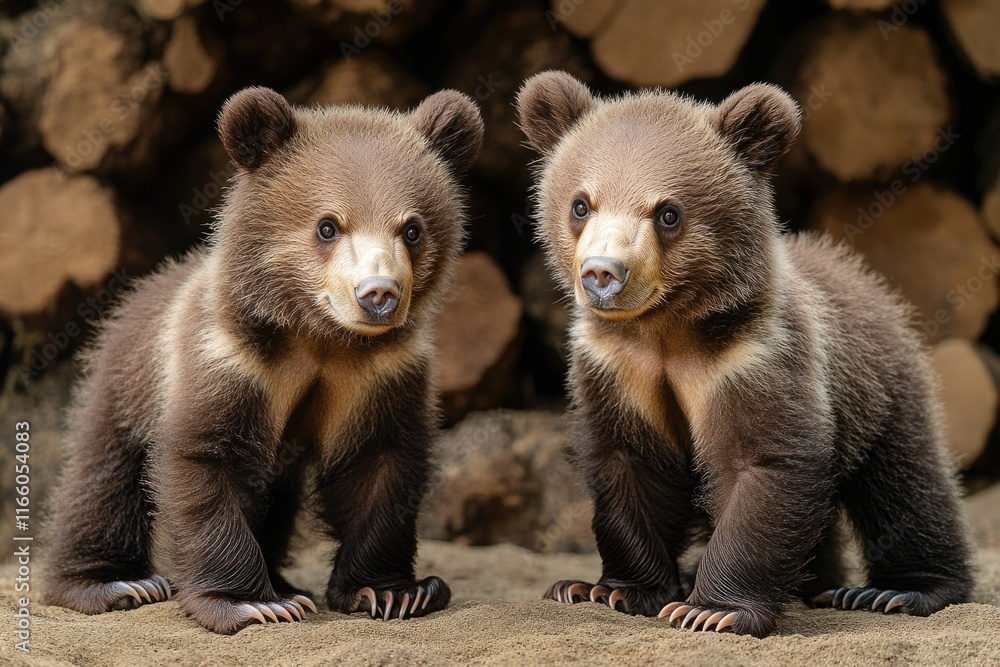 Obraz premium Two adult brown bears standing side by side in a natural environment