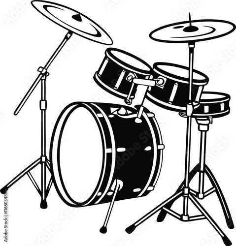 Drum-Kit silhouette vector, Drum set vector illustration, Drum-Kit line art vector design