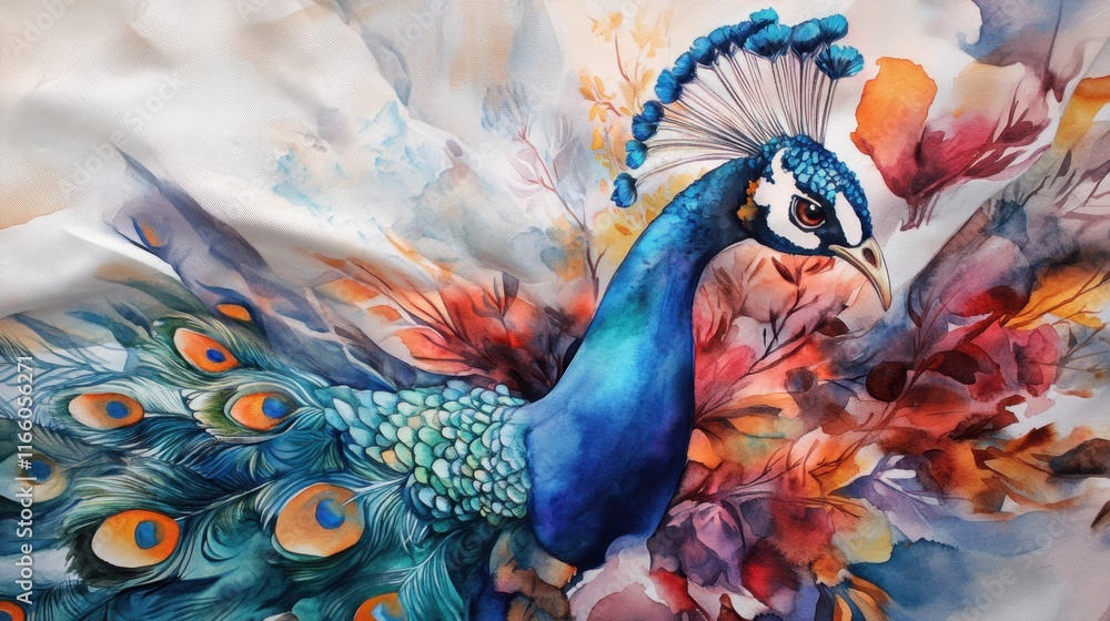 Fototapeta premium Colorful Peacock with Elegant Feather Display