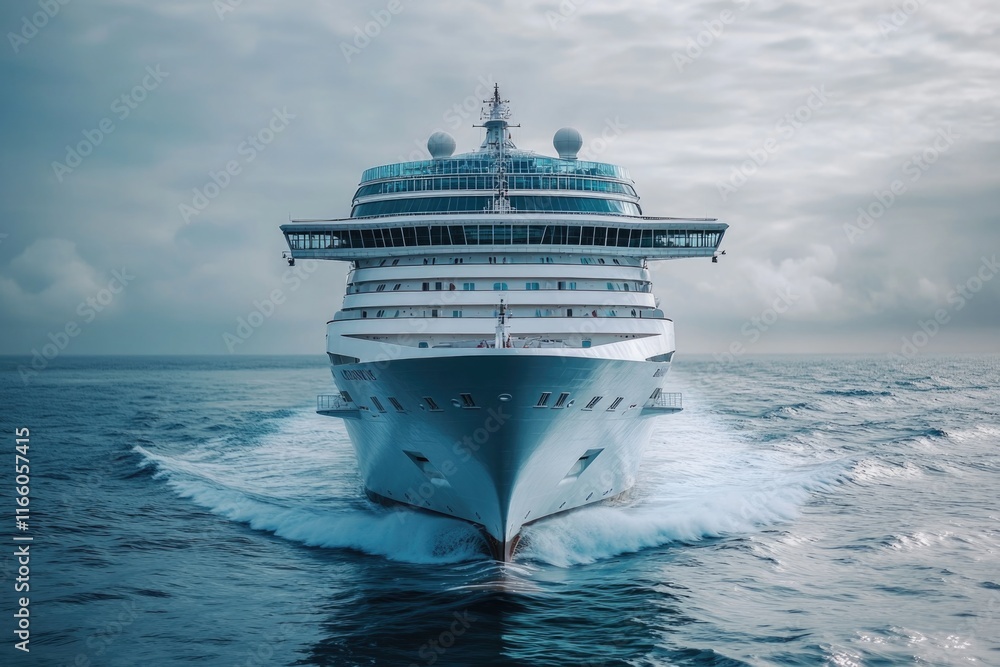 Naklejka premium A large cruise ship sailing through calm ocean waters