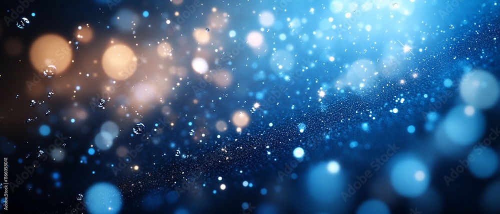 Fototapeta premium Blurred bokeh light, sparkles, abstract, night, blue, gold.