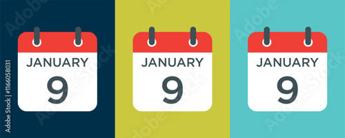 calendar - January 9 icon illustration isolated vector sign symbol