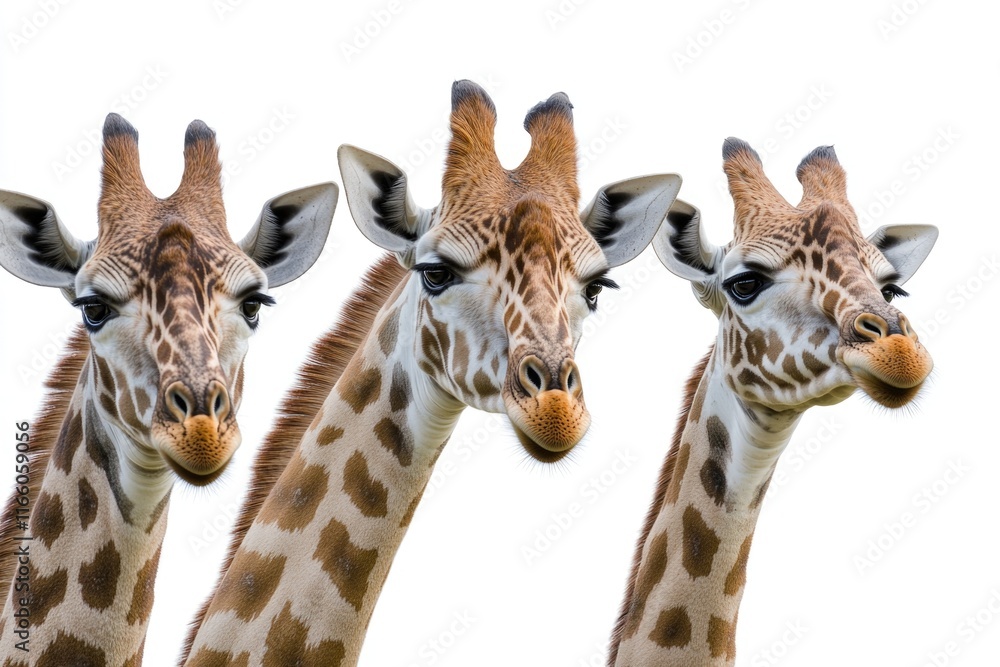 Obraz premium Group of giraffes in a row, showcasing their unique features and social interaction