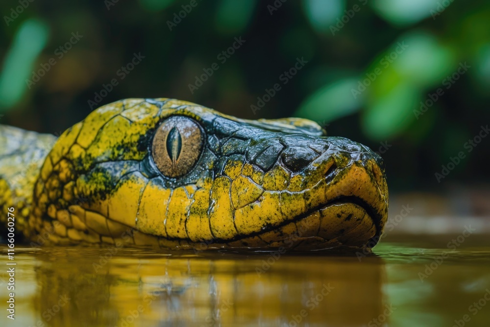 Obraz premium A close-up shot of a snake swimming in the water, perfect for use in wildlife or nature-related projects