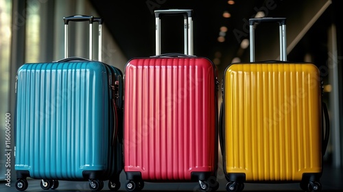 Three suitcases side by side on a flat surface photo