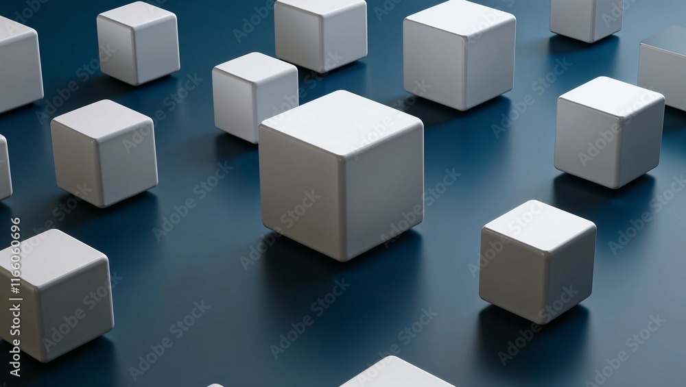 Red 3D cubes block illustration, business concept of teamwork and leadership Red 3D cubes block illustration, business concept of teamwork and leadership