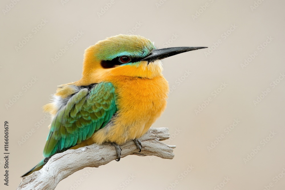 Obraz premium A colorful bird sits atop a tree branch, surrounded by lush foliage