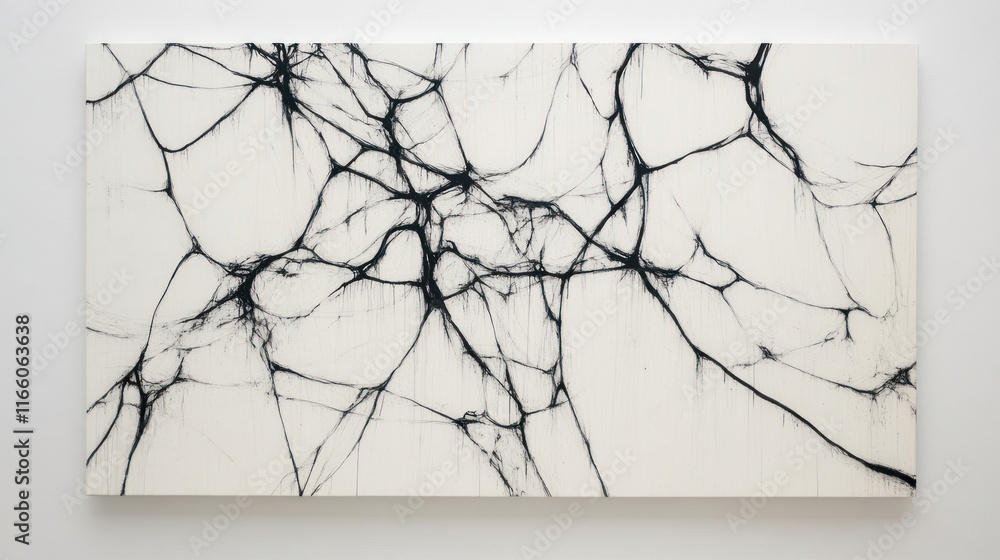 Obraz premium Abstract artwork featuring black lines on a white background, suggesting complexity and connection.
