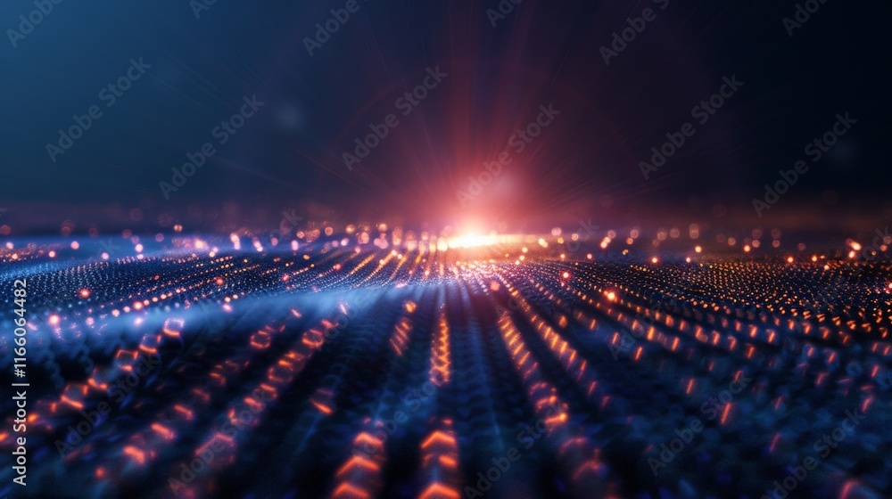 Fototapeta premium Wavy abstract particles flowing towards a light source creating a beautiful digital art background