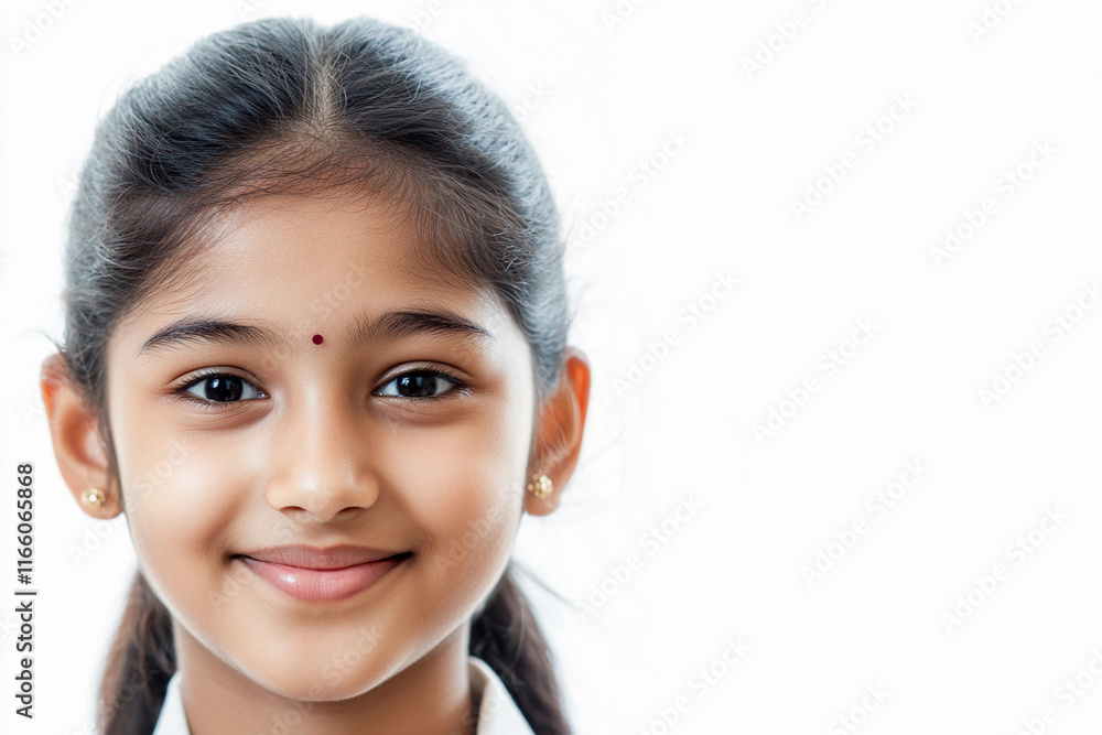 Smiling young girl with traditional bindi on forehead Smiling young girl with traditional bindi on forehead