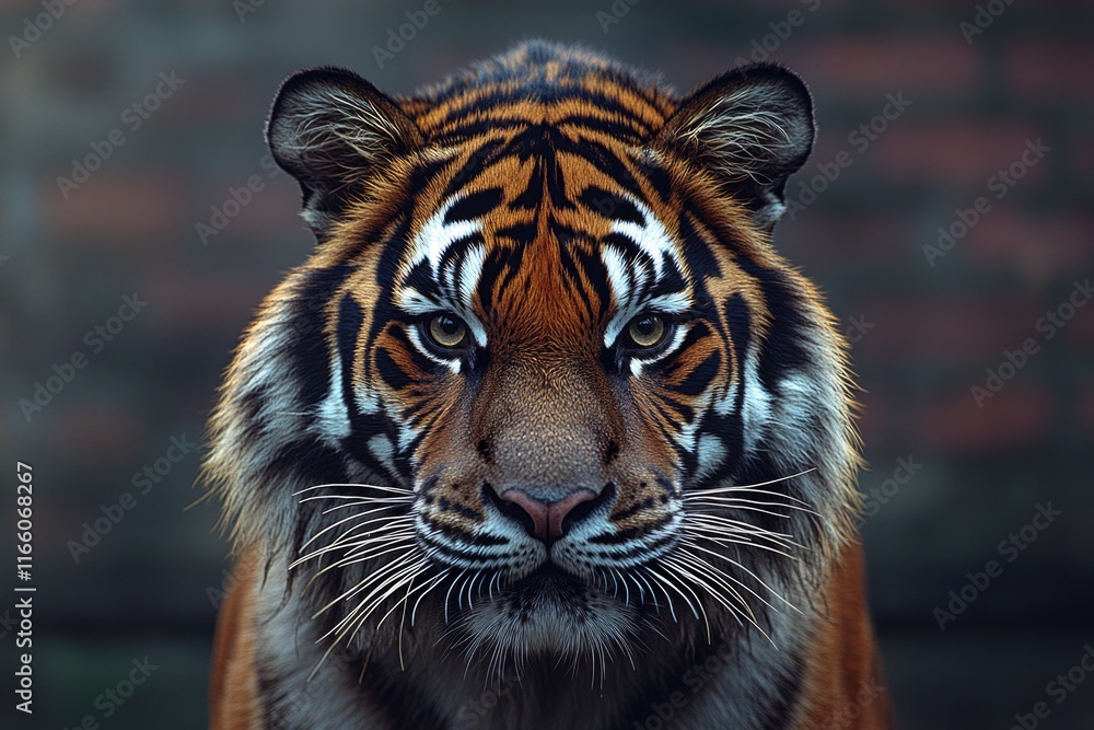 Fototapeta premium A close-up view of a tiger's face looking directly at the camera