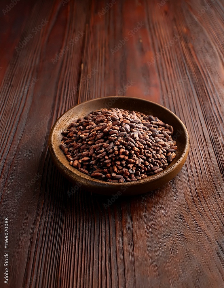 Dark grains in a rustic bowl. Rich, earthy tones. Dark grains in a rustic bowl. Rich, earthy tones.
