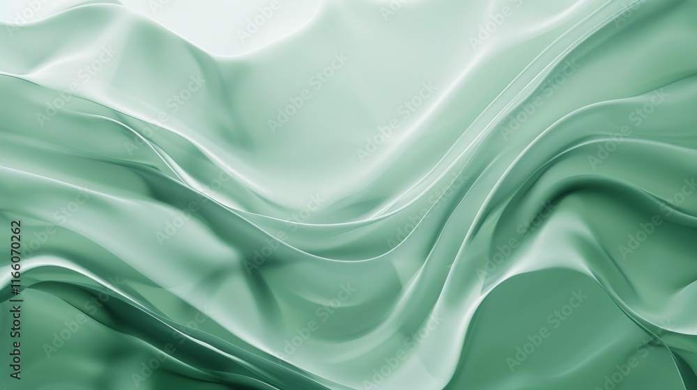 Obraz premium Light green wallpaper background flowing gracefully, creating an elegant and modern design with a soft, luxurious texture and gentle curves