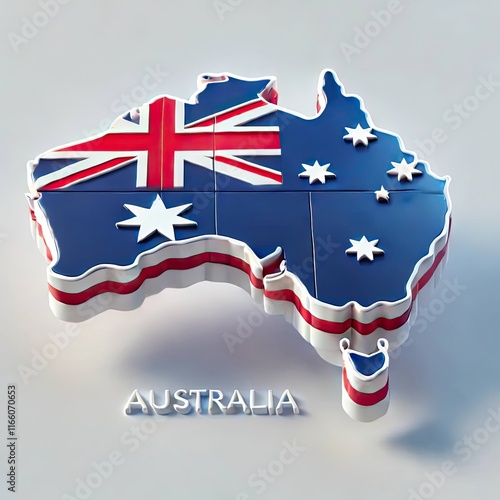 australia map with a flag isolated on a grey background.
