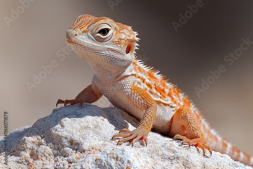 A close-up photo of a lizard sitting on a rock, with clear details of its scales and facial features