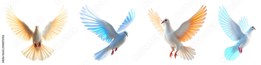 Fototapeta premium Set of various White dove isolated on transparent background.
