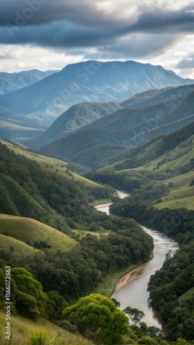 Landscape of Kratke mountain range around Ramu river and valley, Eastern Highlands Province, Papua New Gunea photo