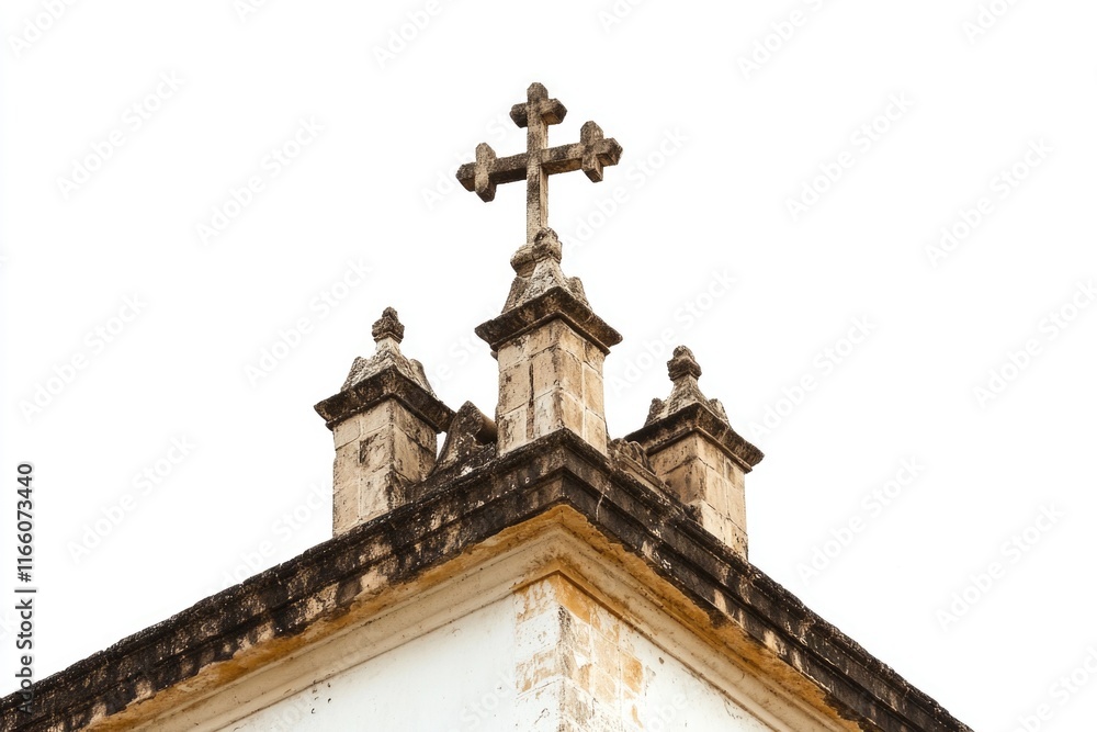 Fototapeta premium A cross sits atop a building, surrounded by a clear blue sky