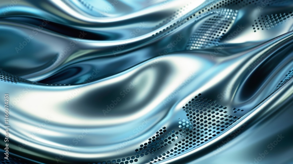 Fototapeta premium Metallic fluid wallpaper with perforated surface creating abstract waves and a sense of motion