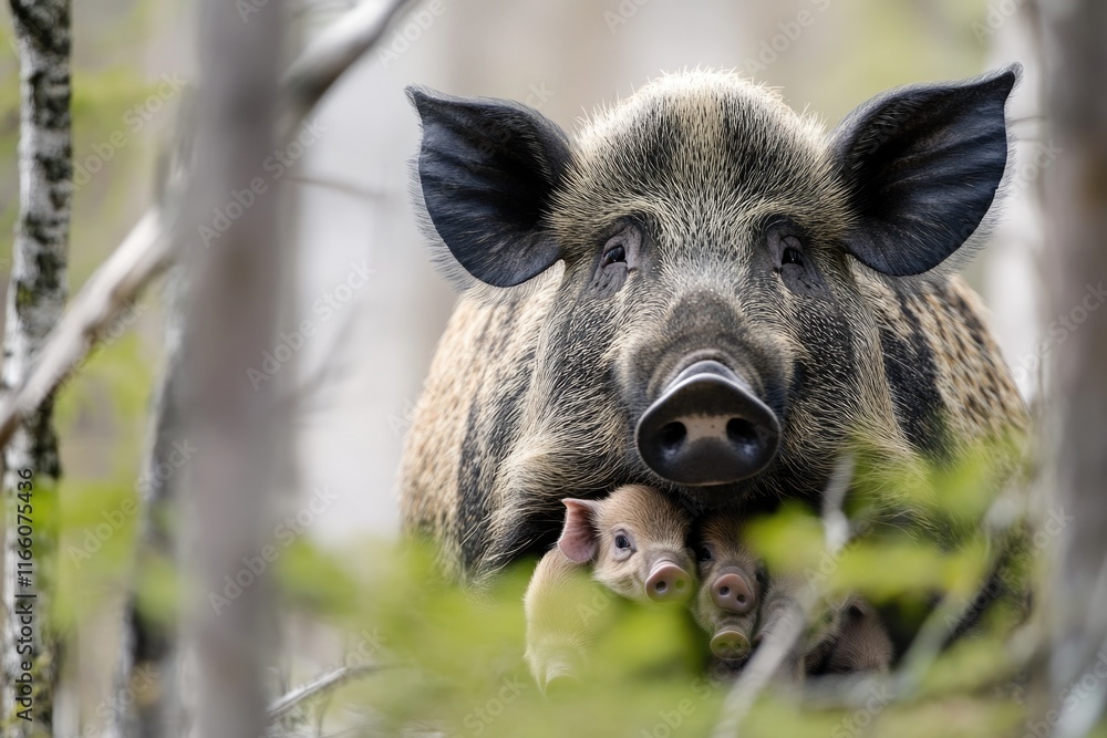 A mother pig holding her baby pig in its mouth A mother pig holding her baby pig in its mouth