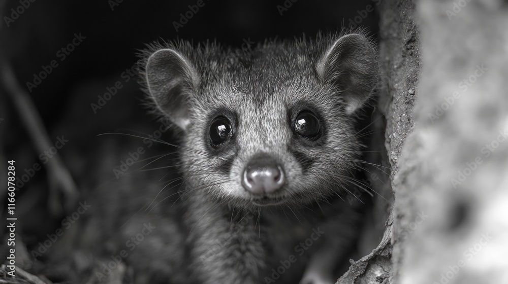 Fototapeta premium Close-up view of a small animal taking shelter in a hole