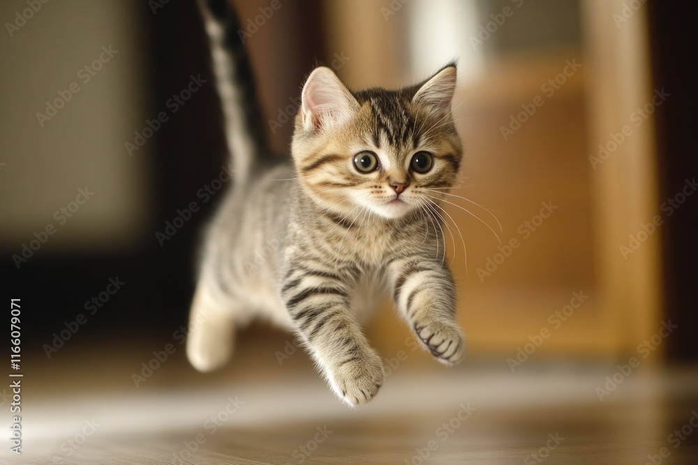 A small kitten leaping upwards, full of energy and playfulness A small kitten leaping upwards, full of energy and playfulness