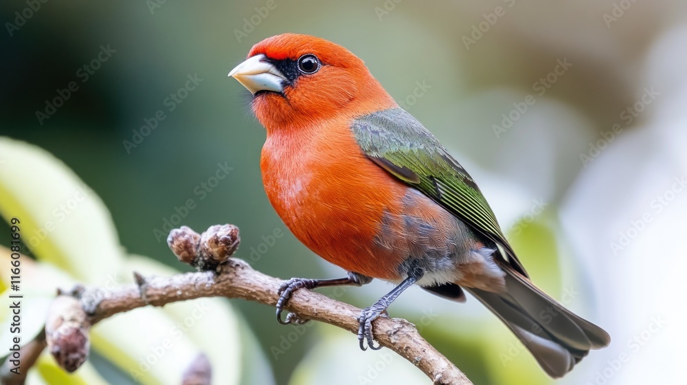 A colorful bird sitting on a tree branch, with bright red and green plumage A colorful bird sitting on a tree branch, with bright red and green plumage