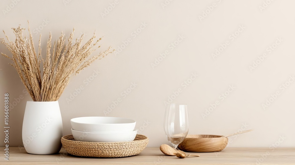 Neutral Thanksgiving table featuring a combination of beige, white, and light wood, style natural grace Neutral Thanksgiving table featuring a combination of beige, white, and light wood, style natural grace