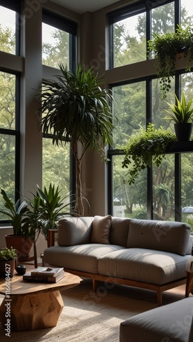 modern living space with plant decor and window