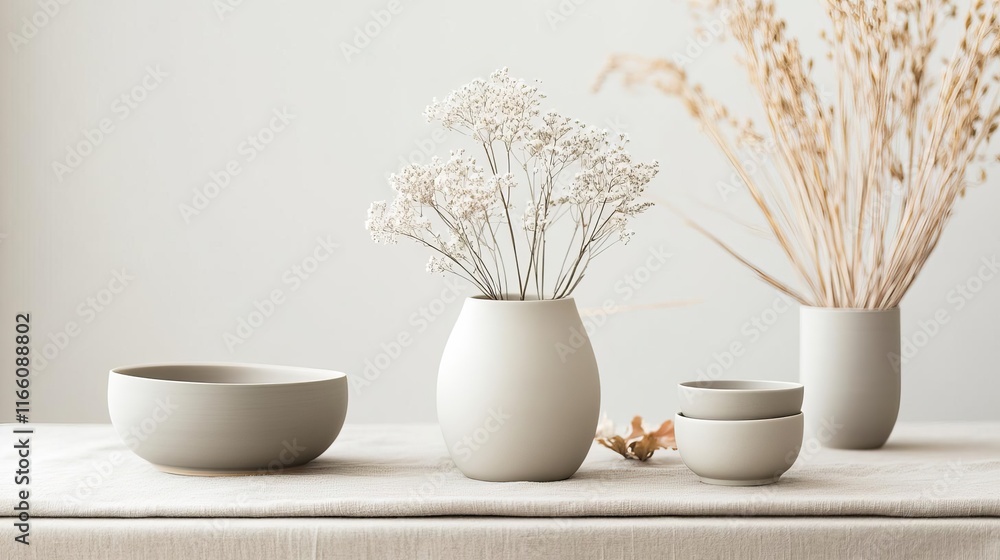 Thanksgiving table featuring taupe ceramics and understated seasonal elements, theme serene autumn Thanksgiving table featuring taupe ceramics and understated seasonal elements, theme serene autumn