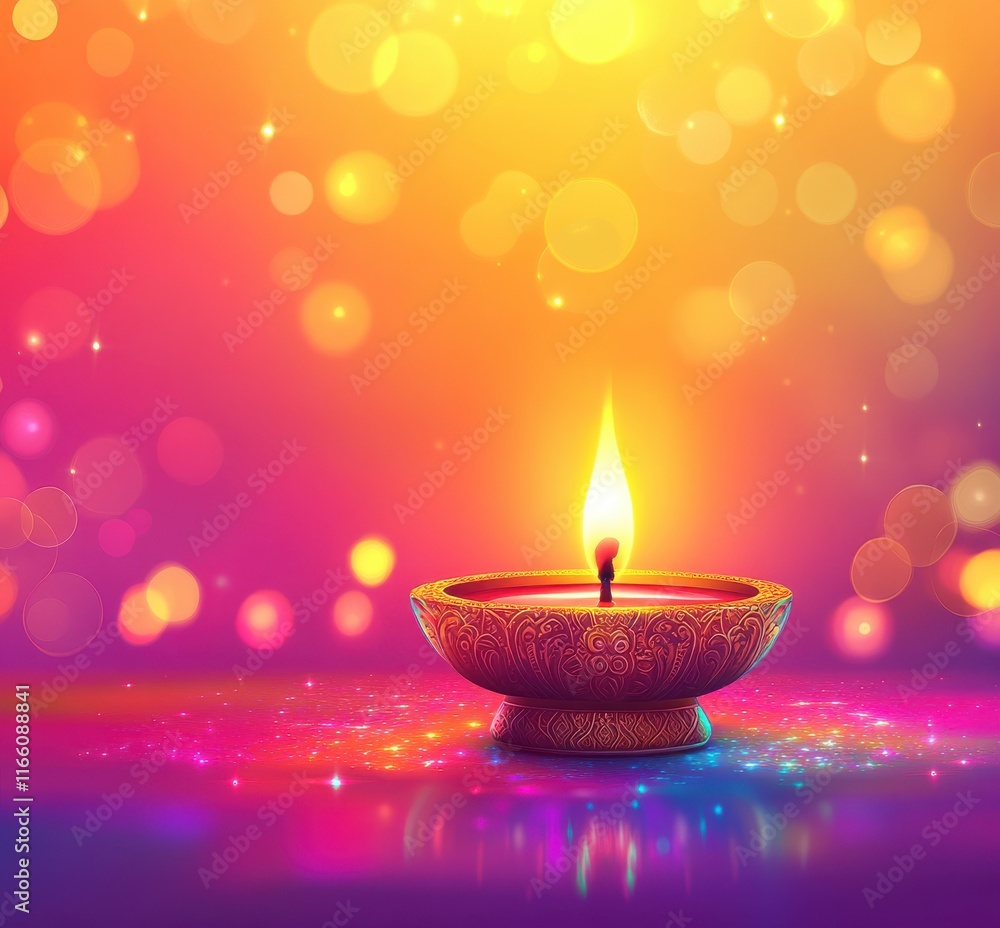 Beautifully Crafted Diya Lamp with a Flickering Flame Glowing Against a Colorful Bokeh Background, Perfect for Celebrations, Festivals, and Spiritual Awakening Moments Beautifully Crafted Diya Lamp with a Flickering Flame Glowing Against a Colorful Bokeh Background, Perfect for Celebrations, Festivals, and Spiritual Awakening Moments