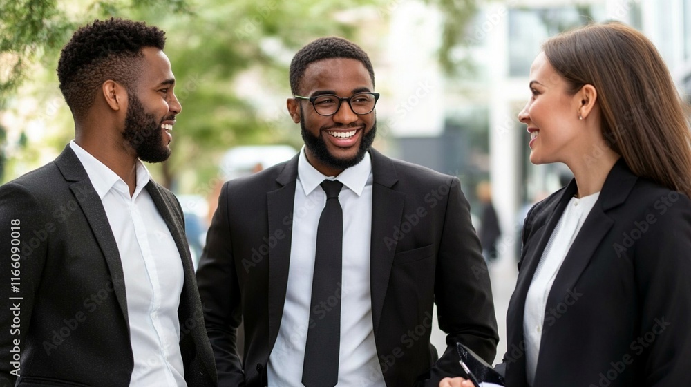 Diverse group of young professionals in business attire sharing a lighthearted moment during their workday, exemplifying workplace camaraderie and positive corporate culture. Diverse group of young professionals in business attire sharing a lighthearted moment during their workday, exemplifying workplace camaraderie and positive corporate culture.