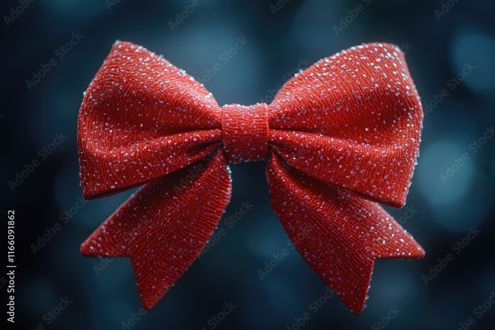A close-up shot of a bright red bow against a calm blue background A close-up shot of a bright red bow against a calm blue background