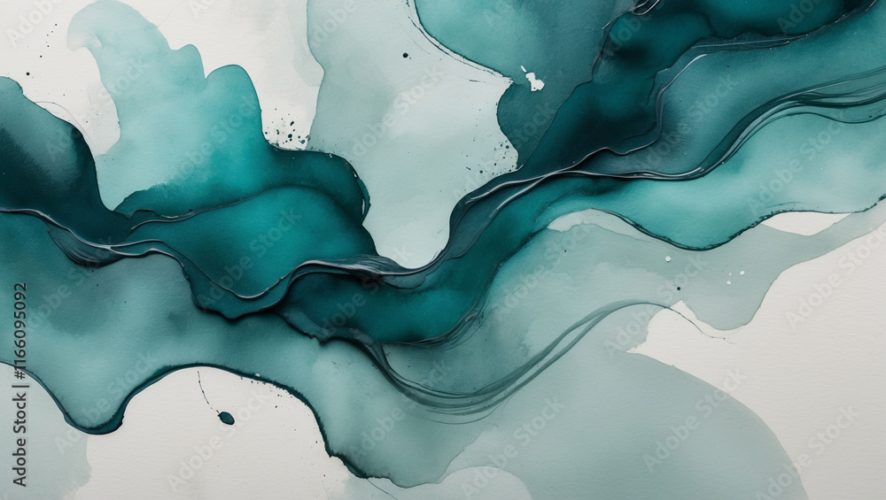 Elegant Abstract Watercolor Art in Teal and Deep Green Tones Elegant Abstract Watercolor Art in Teal and Deep Green Tones