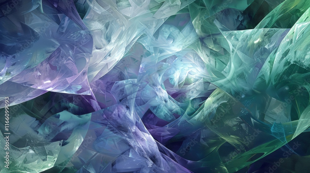 Teal and purple shapes intertwine and swirl, creating a dynamic and visually engaging abstract composition, perfect for wallpaper or other design applications Teal and purple shapes intertwine and swirl, creating a dynamic and visually engaging abstract composition, perfect for wallpaper or other design applications