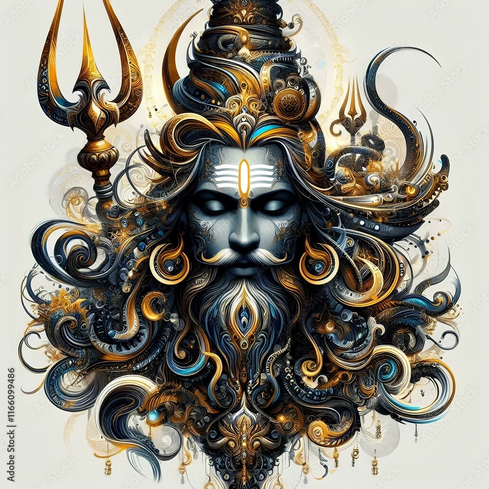 Fototapeta premium graphic representation of the indian god shiva 33