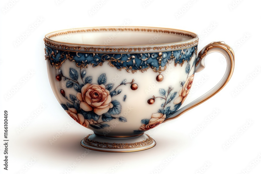 Ornate teacup, roses, gold trim, elegant. Ornate teacup, roses, gold trim, elegant.