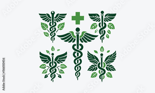Collection of caduceus illustrations composted with poisonous snakes, easily editable.