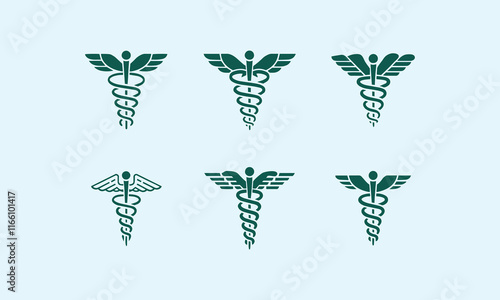 Collection of caduceus illustrations composted with poisonous snakes, easily editable.