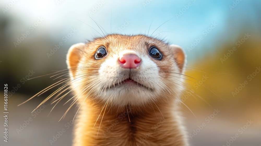 A striking image of a curious ferret glancing thoughtfully at the camera, its sparkling eyes reflecting light, evoking feelings of curiosity and charm in its observant gaze. A striking image of a curious ferret glancing thoughtfully at the camera, its sparkling eyes reflecting light, evoking feelings of curiosity and charm in its observant gaze.
