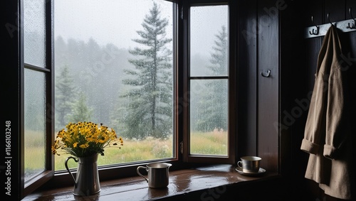 view from the window of a house , AI Generated.