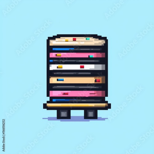 Pixel Art Stack of Books Colorful Organized Knowledge Library Education Study Learning Bookshelf