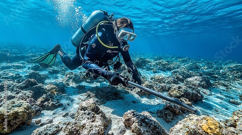 Wallpaper Mural Underwater diver exploring ocean floor, studying marine life and rocks. Torontodigital.ca