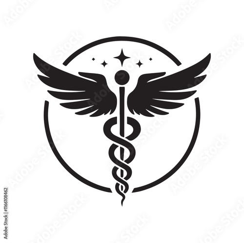 CADUCEUS SYMBOL silhouette vector illustration 