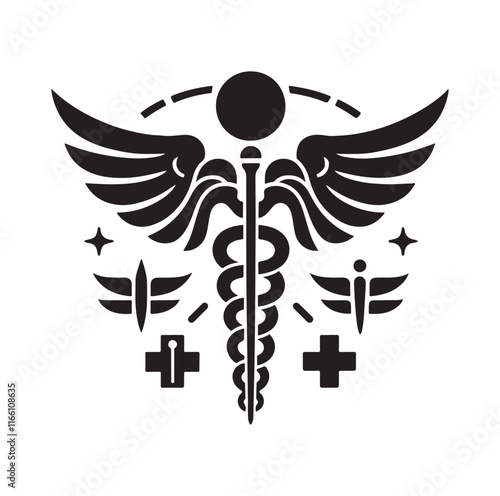 CADUCEUS SYMBOL silhouette vector illustration 