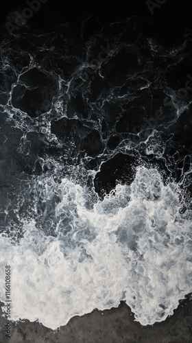 Wallpaper Mural Dark ocean waves crashing on shore, monochrome aesthetic. Torontodigital.ca