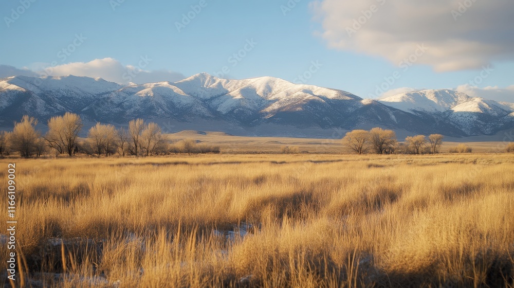 Majestic Mountain Landscape with Golden Grasses Majestic Mountain Landscape with Golden Grasses