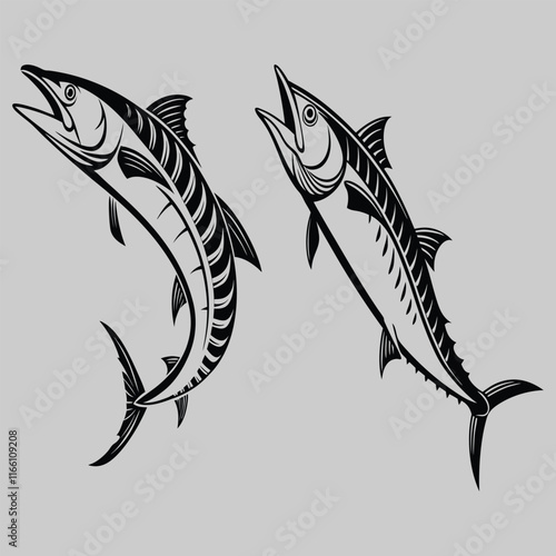 wahoo fish silhouette vector design art and illustration